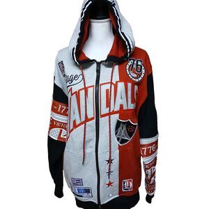 Heritage America Men's Worldwide Patches Hoodie Red Gray Black Large NEW
